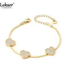 Lokaer Delicate Zircon Love Heart Charm Bracelet For Women Top Quality Stainless Steel Link Chain Waterproof Jewelry B26023