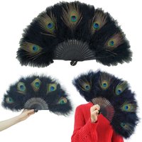 With Tassel Peacock Feather Fan Soft Thick Feathers Handheld Folding Hand Fan Portable Hollow Handle Feather Dance Fan