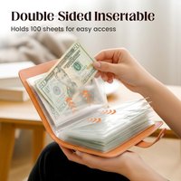 1 A6 Size Pu Leather Banknote Collection Album — 100 Card Slots, Large Capacity Cash Storage Album, with Photo/Stamp/Bank Card Slots, Perfect Budget Planner, Great Gift for Birthdays, Graduations, Etc