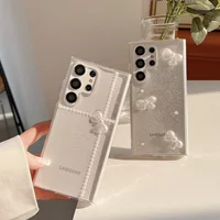 Pearl Bow Case for Samsung Galaxy S26 S25 S24 S23 S22 Plus Ultra FE A54 A35 A15 A34 Cover Clear Glitter Stars Soft Cover Shell