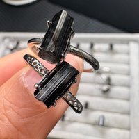 1 Pc Natural Raw Rough Black Tourmaline Ring Irregular Shape Reiki Healing Stone Jewelry Gift Men Women