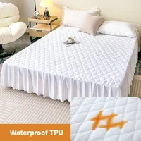 Quilted Waterproof Bed Skirt Soft and Breathable Bedspread Durable Bed Protector Cover, 90/140/160/180 Muti Size