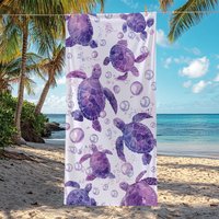 1PC Purple Sea Turtle Watercolor Beach Towel, Quick Dry Lightweight Polyester Towel, Soft Absorbent Ocean Themed Towel for Swimm