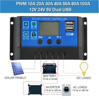 Solar Charge Controller 12V/24V 10A-100A Automatic Solar Panel Controller Regulator Universal USB 5V Charging LCD Display