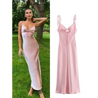 HH 2025 Female Vintage Dresses V-Neck Hollow Sexy Sleeveless Backless Pink Solid Trendy Women's Elegant Holiday Dresses