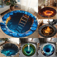 2D Ocean Rug Hole Carpet Blue Green Water Cave 3D Round Carpet Optical Illusion Carpet for Living Room Unique Home Decor Carpet