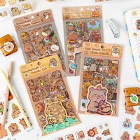 Kawaii Capybara Transparent Waterproof Stickers 6 Sheets Pack Cartoon DIY Diary Scrapbooking School Stationery Decoration Gift