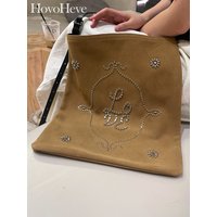 New Women Versatile Casual Solid Color Suede Genuine Leather Rivets Pattern High Capacity Designer Shoulder Bags Crossbody Bag