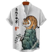 Hawaiian men's summer designer shirt 3d vacation animal tiger print Hawaiian shirt casual short sleeve floral fashion vintage
