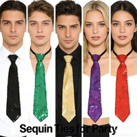 1pcs Unisex Shinning Sequins Tie Casual Tie Sequin Tie Adjustable Zipper Necktie for Festival Dance Costume Party Event Wedding