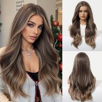 Long Body Wavy Wigs Dark Brown Blonde Highlight Synthetic Medium Part Wig Cosplay Daily Party for Women Heat Resistant Fake Hair