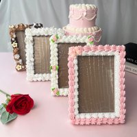 17.5cm Fake Cake-Style Photo Frame, Handmade Cream Decor Picture Frame for 4x6 inch Photo, Home Decor & Birthday Party Gift