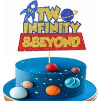 Two Infinity and Beyond Cake Topper Outer Space Two Years Old Birthday Cake Decoir for Boys Girls 2nd Birthday Party Supplies