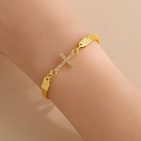 Alloy Rhinestone Cross Bracelet Handmade Braided Mesh Chain Faith Bracelet For Men Women