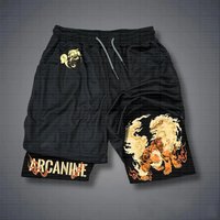 Pokemon Arcanine Shorts Men Cotton Sport Pants 2025 Summer Graphic Bottoms Black Base Left Leg Golden Dragon Cloud Pattern Right