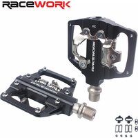 RACEWORK RK09 Ball Bearing Self-locking Clipless Pedal CNC Aluminum Alloy SPD Double Flat MTB Bicycle Pedal