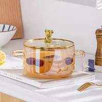 1500ML Clear Glass Saucepan with Dual Handles Soup Cooking Pot with Cover Heat Resistant Kitchen Cooking Tools