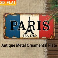 HD Aluminum Metal Sign, Paris France Flag Vintage License Plate Style Wall Decor, Retro Eiffel Tower FRA 1789 Design Tin Poster