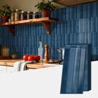 10PCS Blue Peel and Stick Wallpaper Waterproof Subway 3D Wall Tile Sticker Easy to Install Big Size Wall Sticker for Home Decor