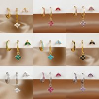 3PCS Stainless Steel Zircon Flower Pendant Hoop Earrings Set for Women Simple Small Gold Color Cartilage Piercing Jewelry aretes