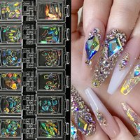 12 Grids/Box Nail Art Rhinestones 3D AB Crystal Aurora Diamond Mixed-Size Irregular Resin/Glass Manicure Rhinestone Decoration