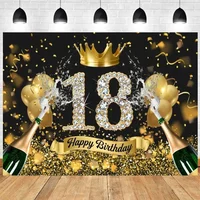 18th Birthday Party Backdrop Black Gold Glitter Balloon for Women Men Boys Girls 18th Birthday Bar Mitzvah Photography Poster