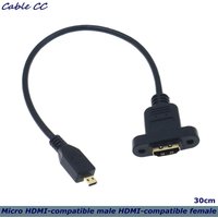 30cm Micro HDMI-Compatible Male to HDMI-Compatible Female Extension Connector Screw Lock Panel Mount HD AV Camera Cable