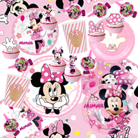 Cartoon Minnie Birthday Party Decoration Tableware Plate Cup Napkin Tablecloth Pink Minnie Tableware for Birthday Number Balloon