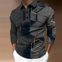 Men's 3D Printed Geometric Hexagonal Pattern Golf Shirt Long Sleeve Polo Shirt Business Casual Formal Button Collar AutumnWinter