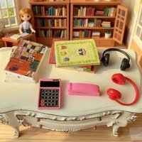 1set Dollhouse Miniature Headphones Calculator Stapler Tiny Book Set 1:12 Scale Study Room Decor Micro Furniture Accessory Props