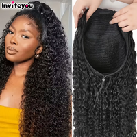 Half Wig Upgrade 3 In1 Water Wave Remy Human Hair Flip Over Curly With Drawstring Seamless Clip Ins No Glue No-slip Natural Hair