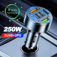 5 in 1 USB Car Phone Charger Adapter with Voltage Display Dual PD Port Super Fast Charge for iPhone Samsung Huawei OPPO