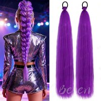 Synthetic 2Pcs Purple Ponytail Extension Rubber Band,Colorful Long Straight Ponytail Women Hair Accessories for Halloween
