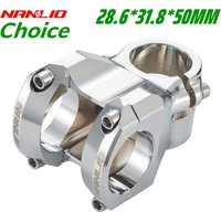 Nanlio High-Strength Bicycle Stem 28.6*31.8MM Diameter, 50MM Length, 0° Angle - for Mountain and Road Bikes with Mirror Silver