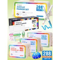 Languo9-288 Color Acrylic Markers, Available in Various Specifications, 23 Color Series in a Pack of 9, 207 Colors in a Gift Box, 96/192/240/288 Colors in a Pouch, Soft Tip, High-Capacity Ink, Even