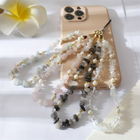 Creative Fashion Pink Crystal Stone Pearl Mobile Phone Chain For Women Girls Strap Anti-Lost Lanyard Jewelry Bracelet Keychain