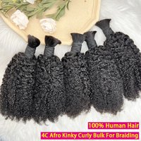 4C Afro Kinky Curly Human Hair Bulk For Braiding No Weft Kinky Coily Human Bulk Bundles For Women Hair Extensions Full Thick