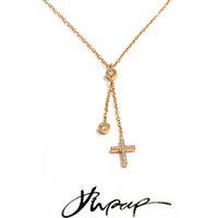 Yhpup CNC Cubic Zirconia Cross Extend Chain Drop Necklace High Quality Stainless Steel Fashion Chic Waterproof Jewelry Gift