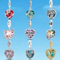 New 925 Sterling Silver Red Heart Rose Charms Lucky Clover Pendant Fit Original Women 3mm Bracelet Necklace DIYJewelry Gift