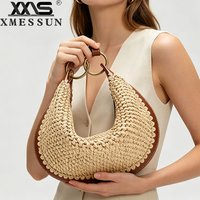 New Casual Dumpling Shape Woven Straw Underarm Bag Fashion Elegant Women Hollowed-out Tote Bag Ladies Summer Beach Vacation Bag