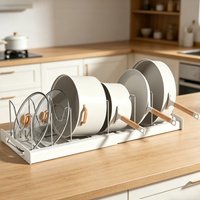 Expandable Kitchen Pot Storage RackRetractable Cabinet Built-in Shelf, Under Sink Adjustable Cookware Organizer for Home Kitchen