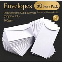 50Pcs DL White Envelopes 230x103mm Heavyweight 100gsm Plain Blank Wedding Invitations Business Letter Office Greeting Card Pack