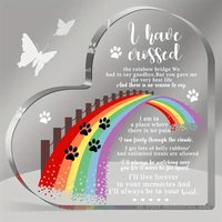 Rainbow Bridge Pet Memorial Acrylic Heart Keepsake with Paw Print & Butterfly Sympathy Gift for Cat Dog Loss