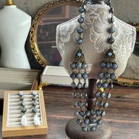 2025 New vintage multi-layer natural sapphire necklace stud earrings luxury jewelry set for women