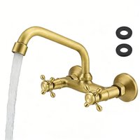 25cm Spout Antique Brass Wall Mount Kitchen Faucet, Vintage Bronze Wall Mount Sink Mixer Tap, 360° Swivel Dual Handle Bathroom and Kitchen Taps