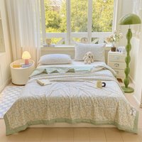 Double-sided cotton printed summer quilt machine washable small fresh pure cotton summer cool thin quilt core, no pillowcase