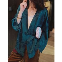 Nouvelle blouse élégante de style chinois 2026, col en V, traditionnelle, pour femme, motif floral vintage, jacquard, Hanfu, verte