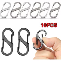10Pcs S Type Mini Keychain Hook Stainless Steel Carabiner With Lock Anti-Theft Outdoor Camping Backpack Buckle Key-Lock Tool