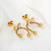 LUXUSTEEL Cubic Zirconia Bowknot Stud Earrings Golden Plated Stainless Steel Metal Cute Jewelry Earrings Accessories for Women