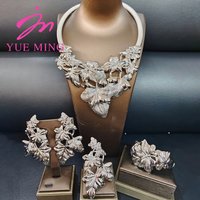 gold plated jewelry sets Leaf Shape Bangle Ring necklace and earrings set Two-tone Original Jewellery Anniversary Gifts